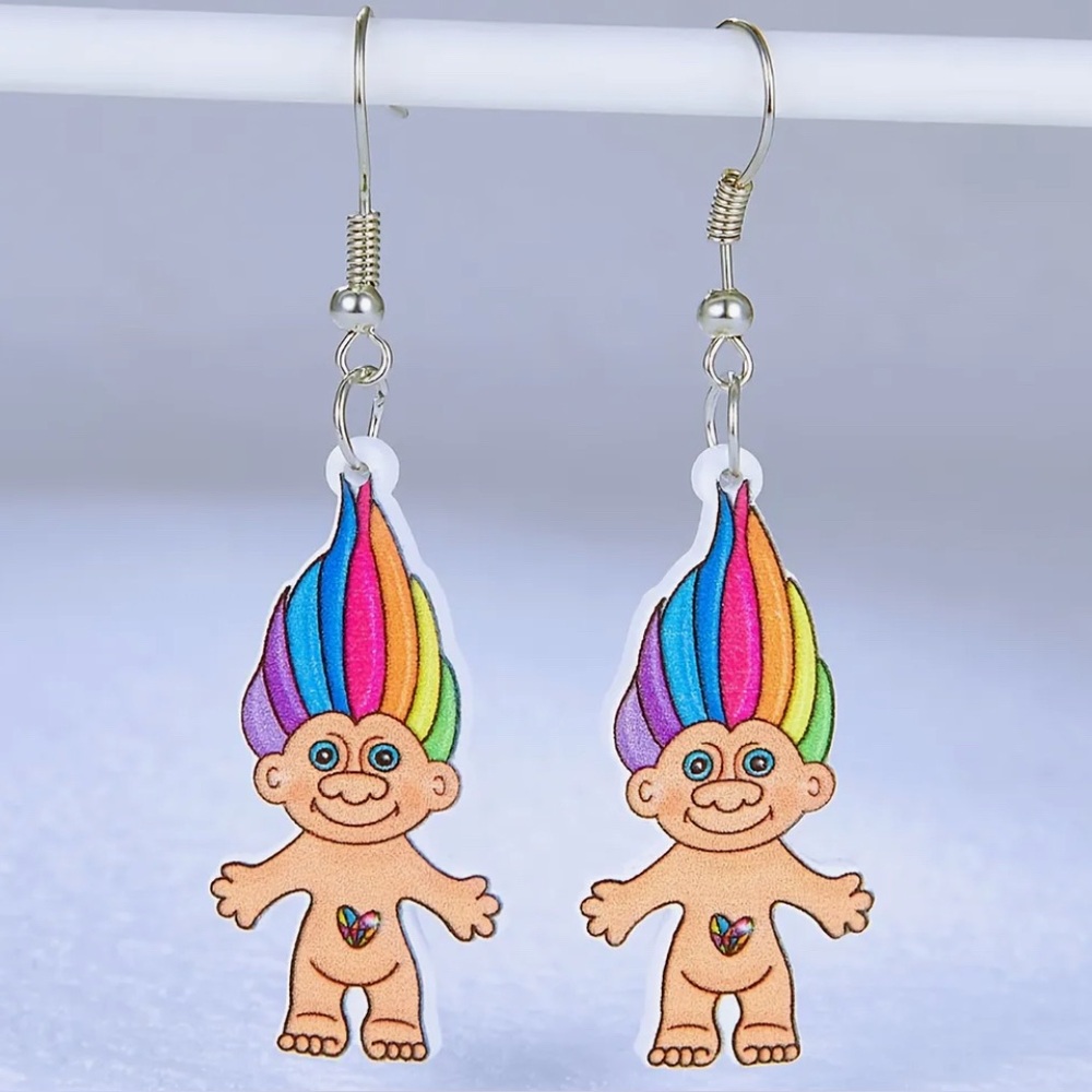 ⭐️NEW⭐️Troll Doll 2D Thin Acrylic Nostalgic Hanging Earrings